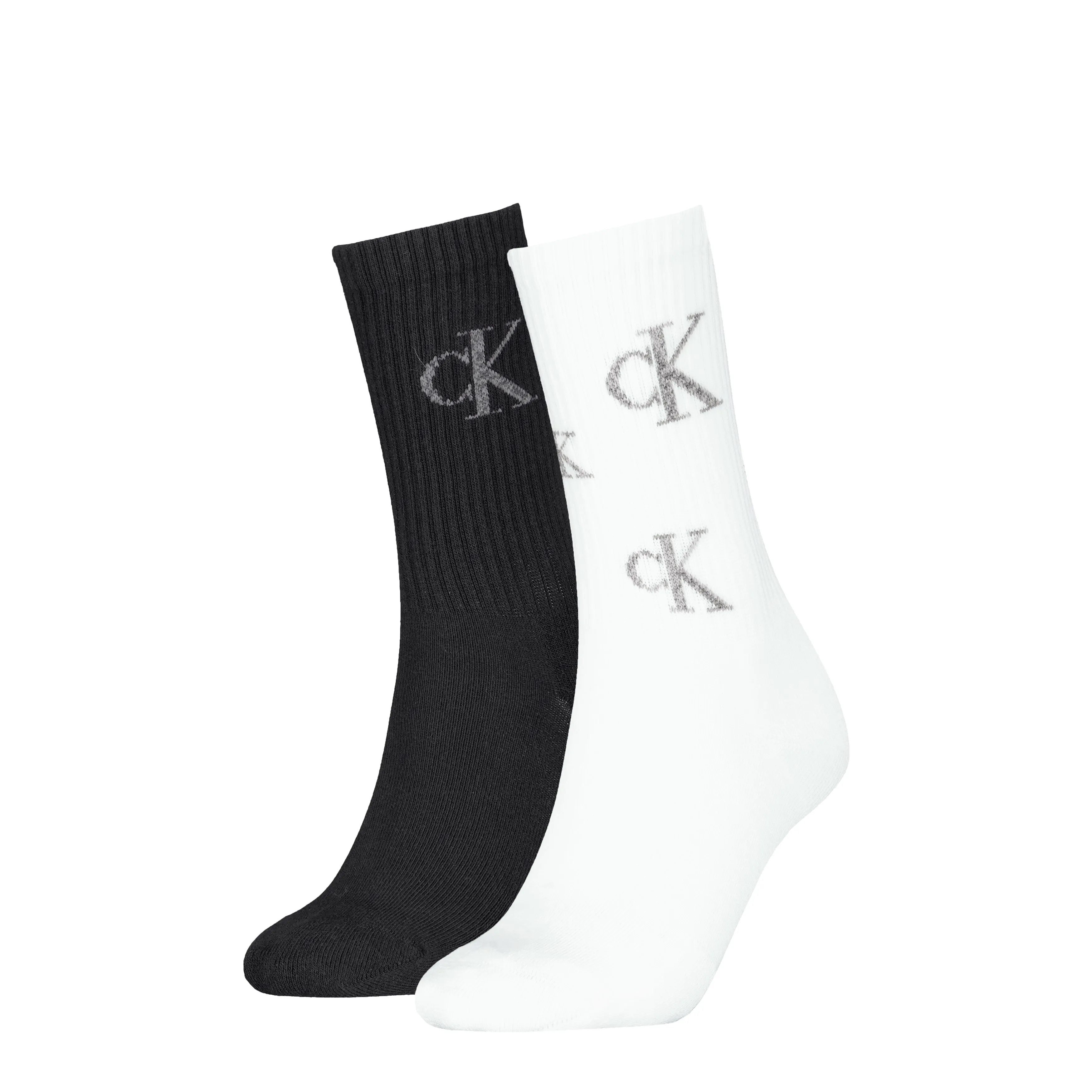 Calvin Klein 2 Pack Logo Trainer Womens Crew Socks Black/White