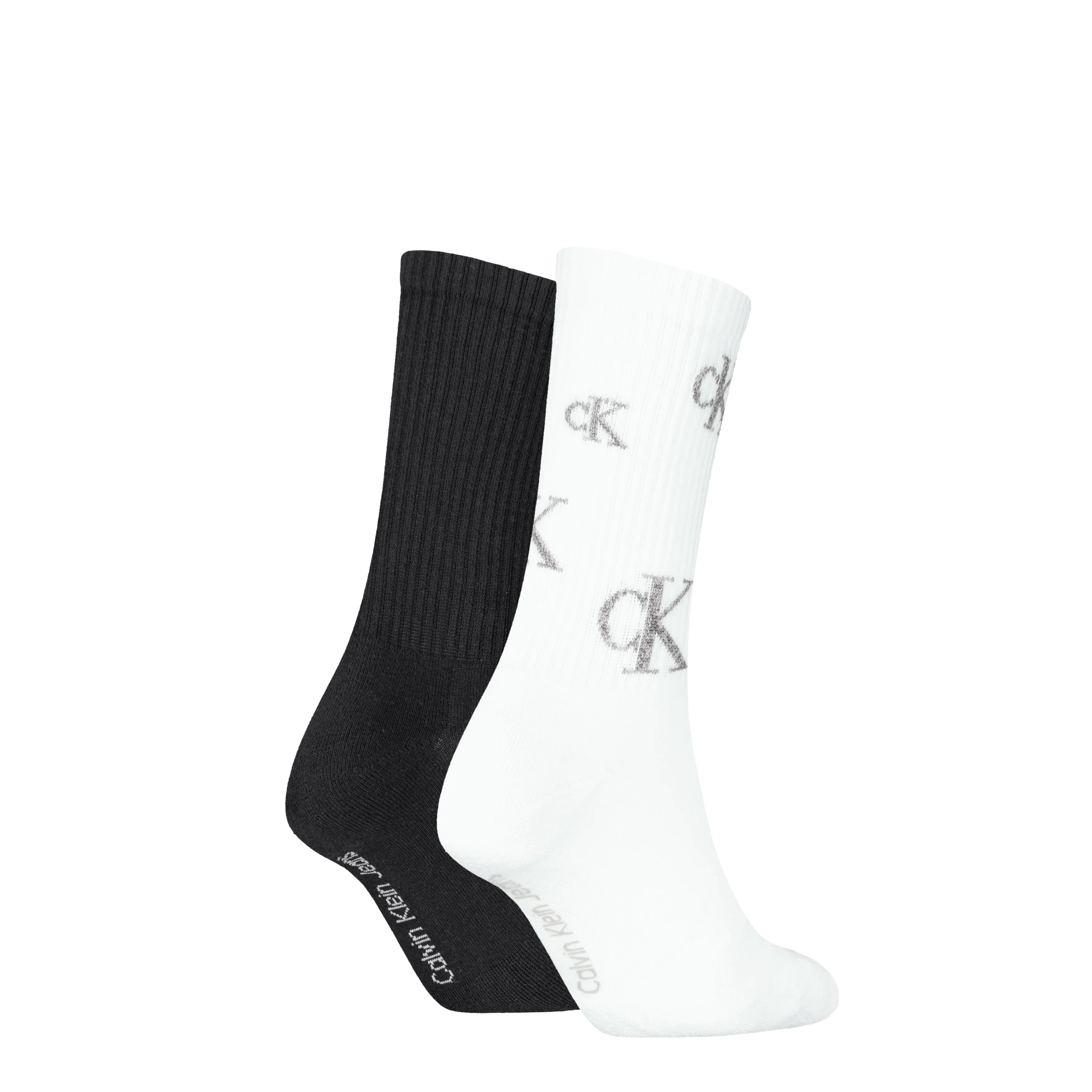 Calvin Klein 2 Pack Logo Trainer Womens Crew Socks Black/White