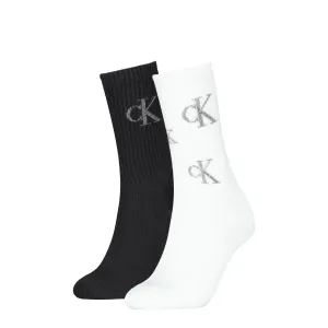 Calvin Klein 2 Pack Logo Trainer Womens Crew Socks Black/White