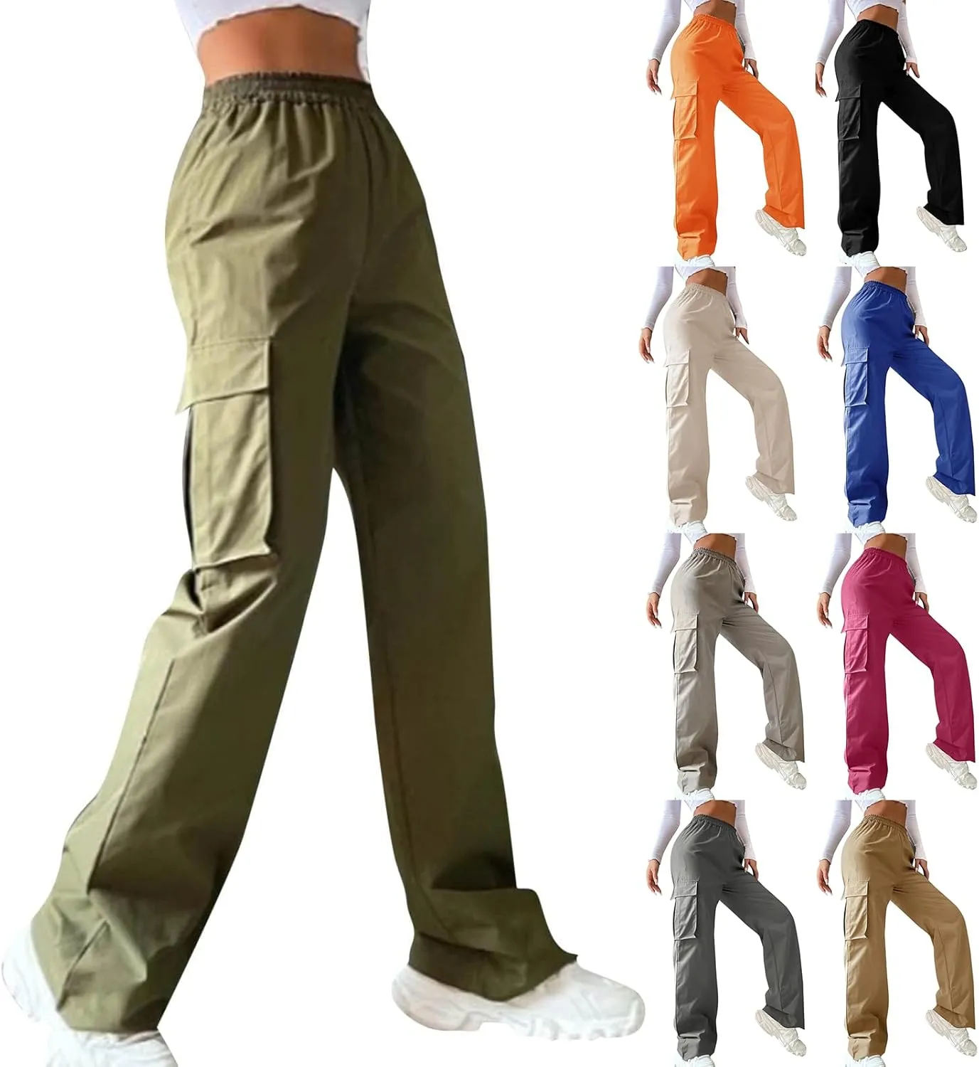 Cargo Pants Women Elastic High Waisted Wide Leg Waterproof Hiking Pants Plus Size Y2K Baggy Work Pants with Pockets