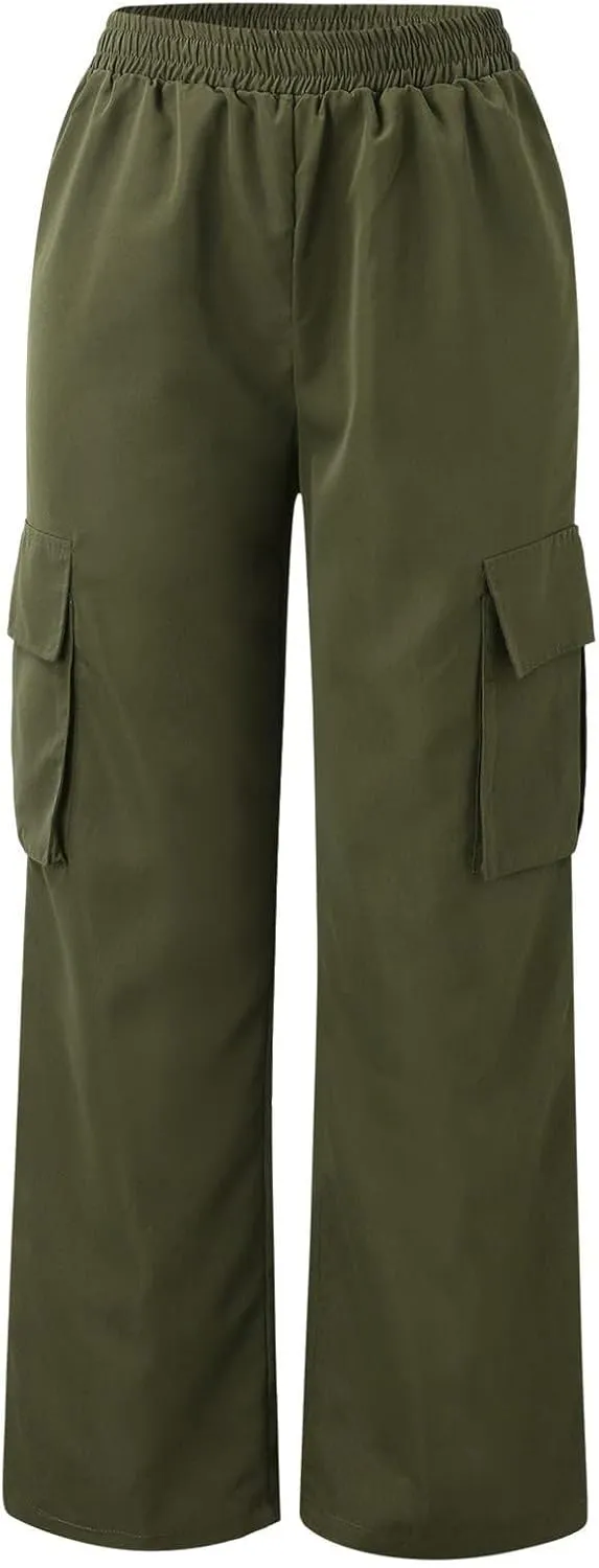 Cargo Pants Women Elastic High Waisted Wide Leg Waterproof Hiking Pants Plus Size Y2K Baggy Work Pants with Pockets