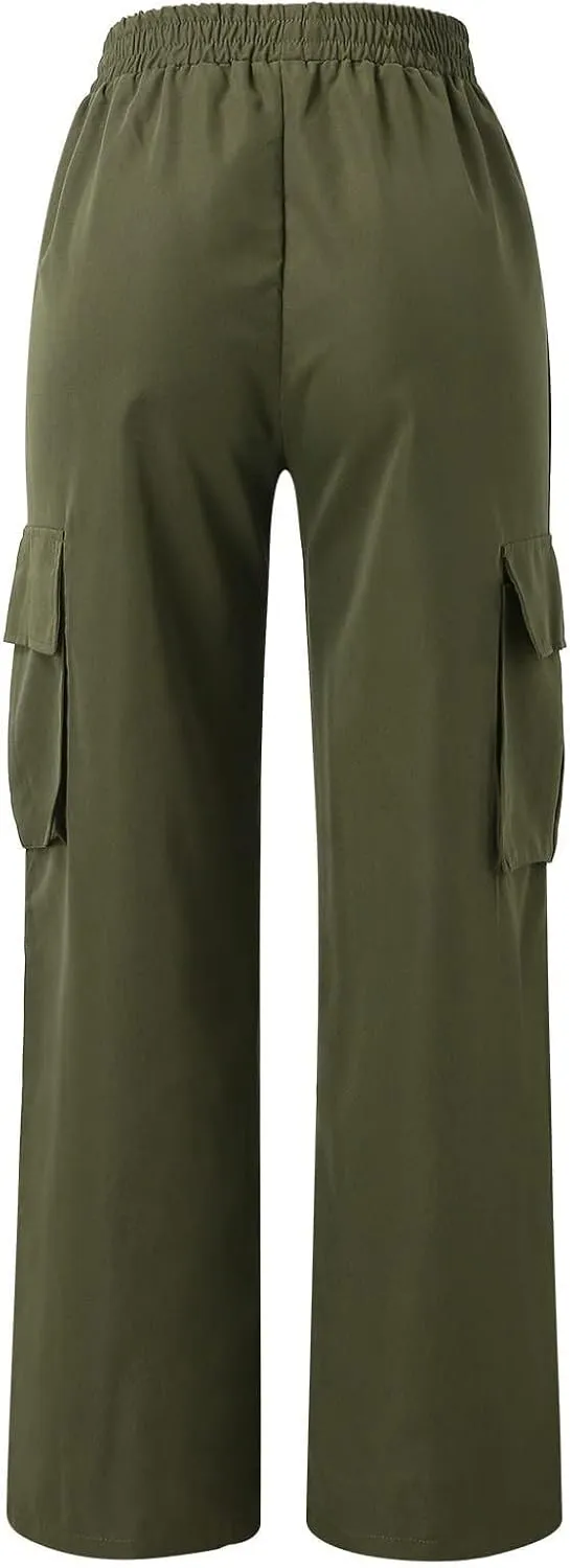 Cargo Pants Women Elastic High Waisted Wide Leg Waterproof Hiking Pants Plus Size Y2K Baggy Work Pants with Pockets