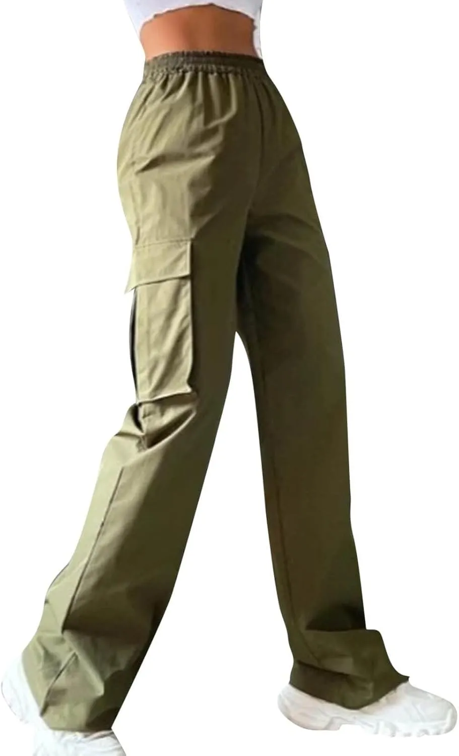 Cargo Pants Women Elastic High Waisted Wide Leg Waterproof Hiking Pants Plus Size Y2K Baggy Work Pants with Pockets