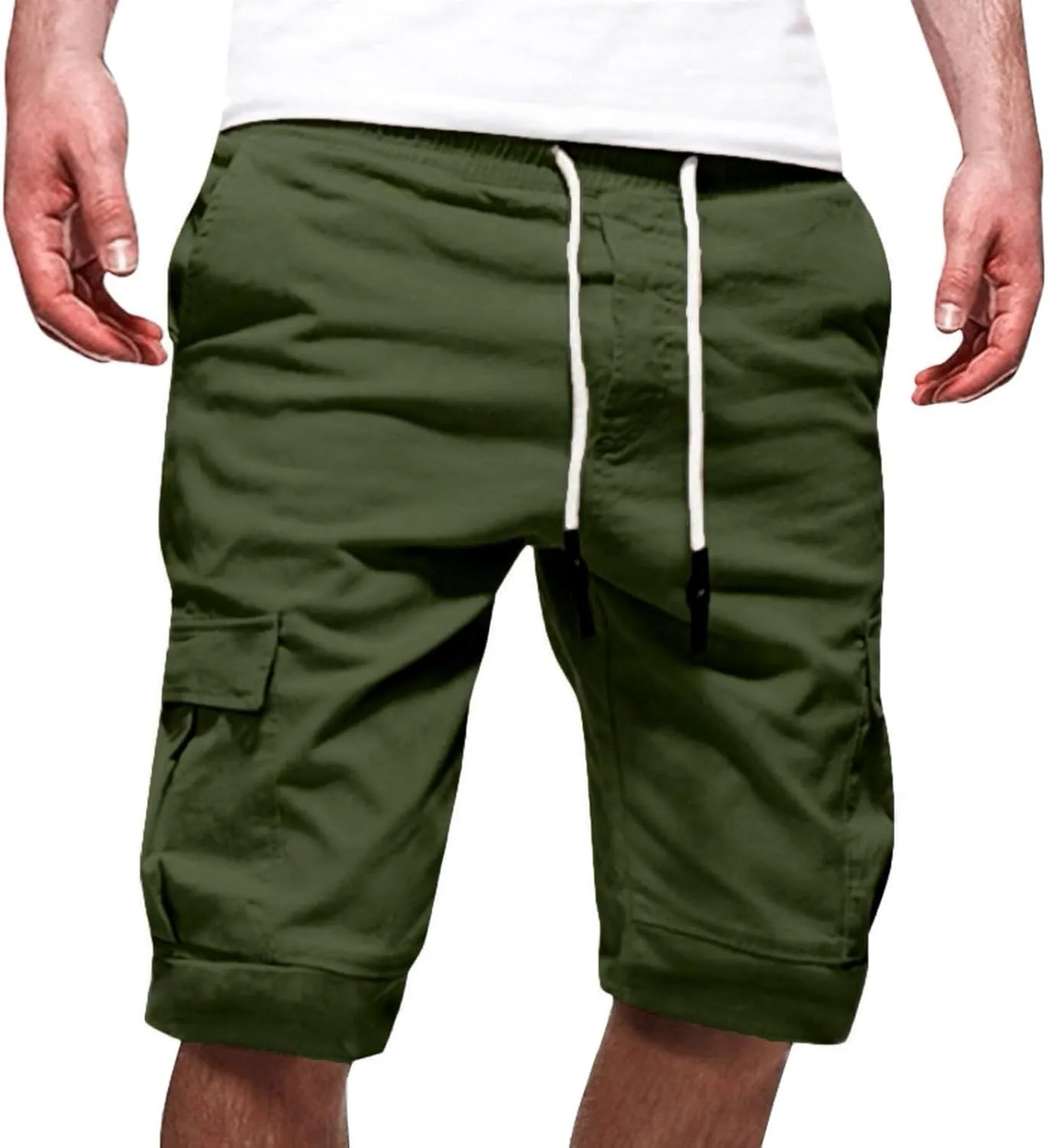 Cargo Shorts for Men Big and Tall Summer Casual Work Shorts Drawstring Elastic Waist Knee Length Bermuda Short 2025