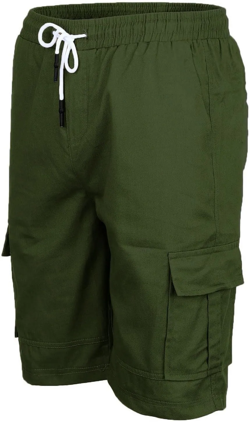 Cargo Shorts for Men Big and Tall Summer Casual Work Shorts Drawstring Elastic Waist Knee Length Bermuda Short 2025