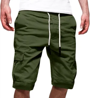 Cargo Shorts for Men Big and Tall Summer Casual Work Shorts Drawstring Elastic Waist Knee Length Bermuda Short 2025
