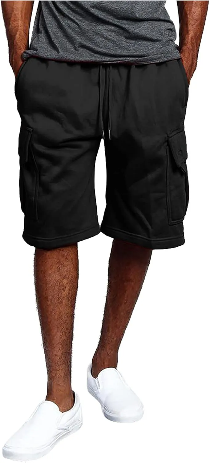 Cargo Shorts for Men Big and Tall Summer Casual Work Shorts Drawstring Elastic Waist Knee Length Bermuda Short 2025