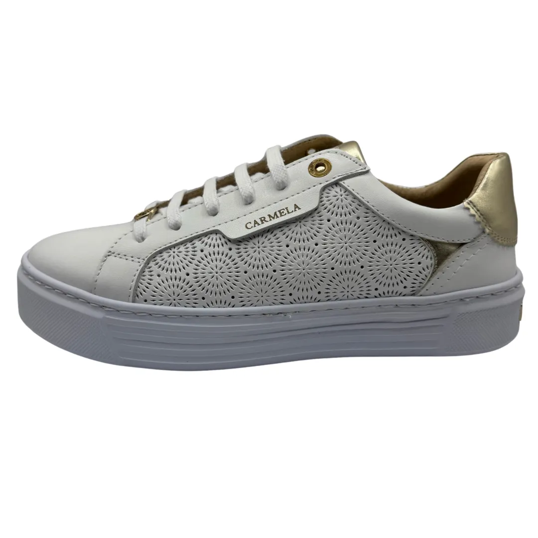 Carmela White & Gold Perforated Trainers