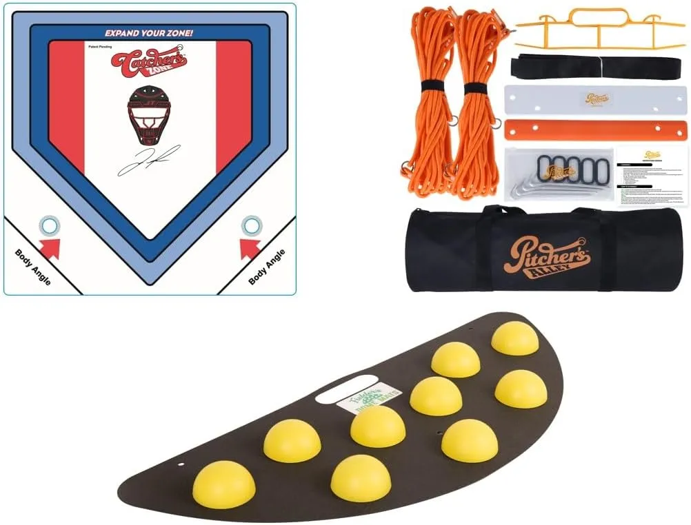 Catcher's Zone Mat Visual Trainer for Catcher's and Pitcher's, Pitcher's Alley Fastpitch Softball Trainer & the Fielder's Dome Mat for Improved Fielding & Agility - Bundle Offer by Fielder's Dome Mats