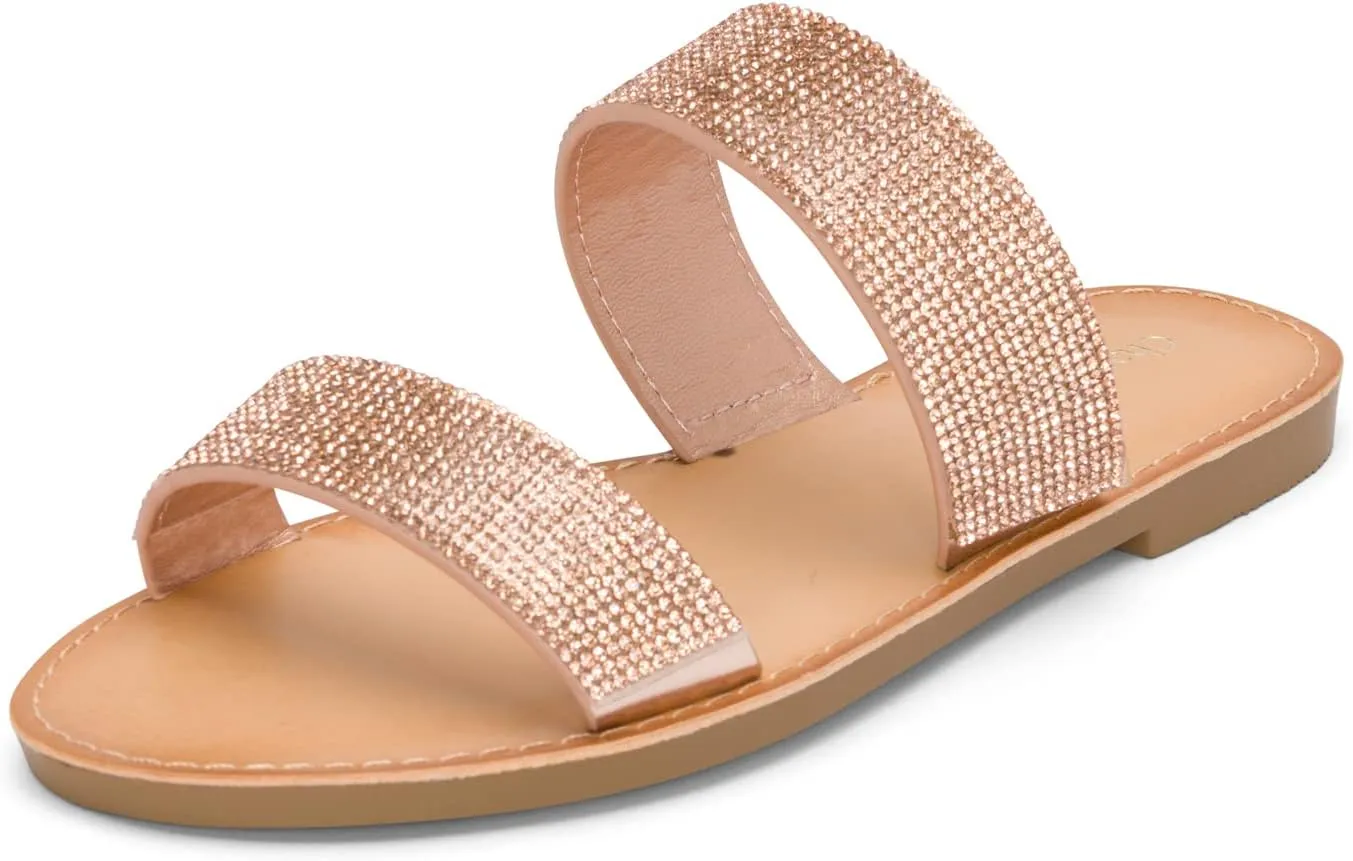 Chariot & Co Bling Sandals for Women Rhinestones Platform Studded Slides Zippy