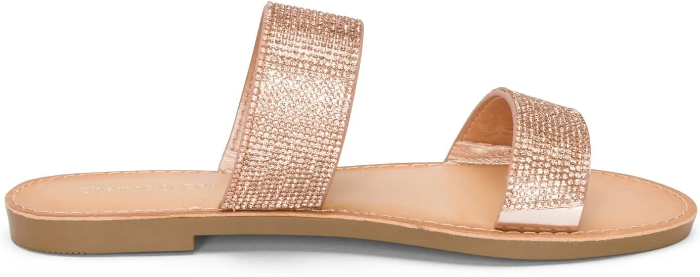 Chariot & Co Bling Sandals for Women Rhinestones Platform Studded Slides Zippy