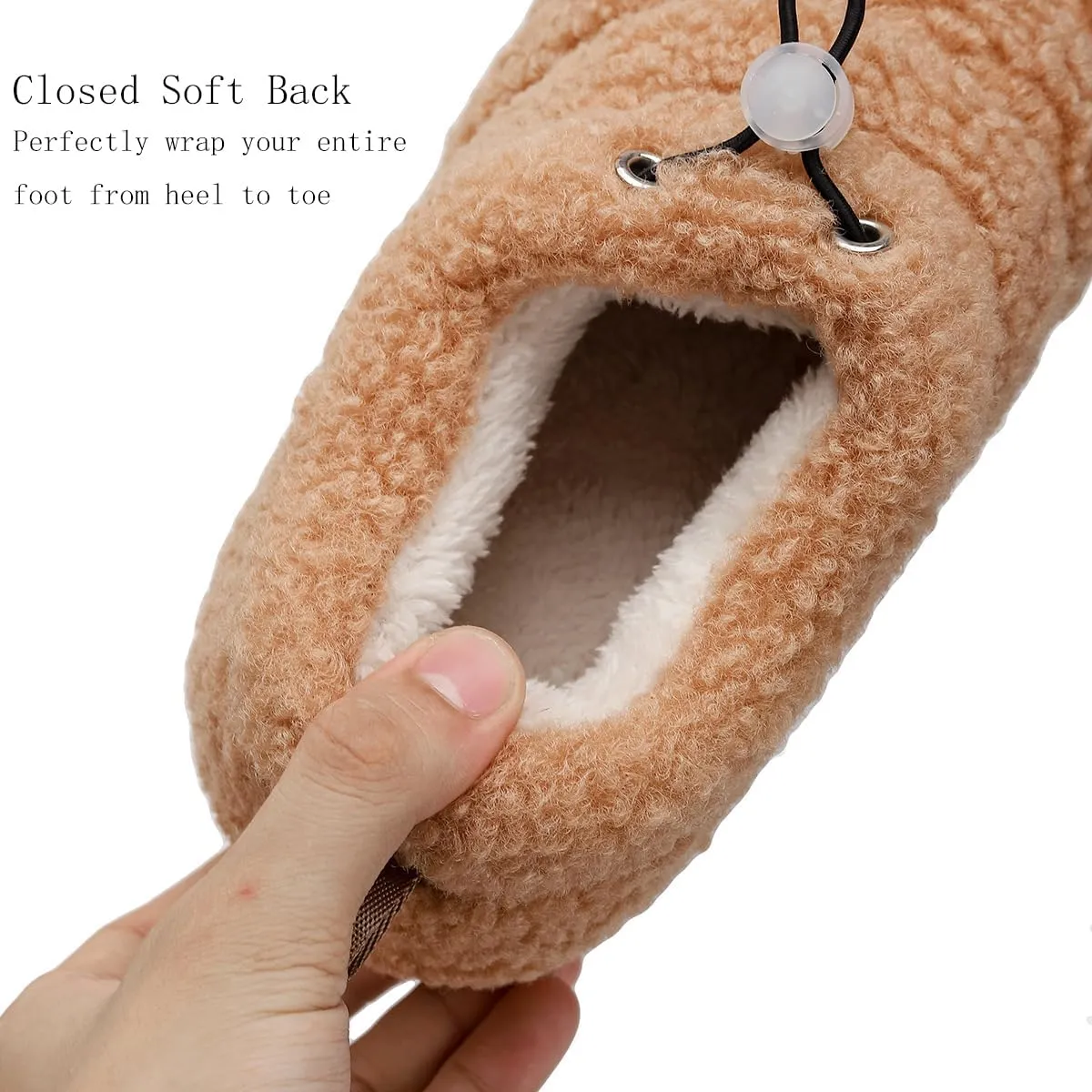 ChayChax Women Men Fuzzy Curly Loafer Slippers Memory Foam Adjustable Closed Back House Shoes with Fleece Lining for Indoor Outdoor