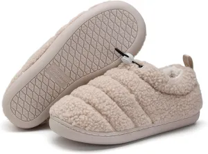 ChayChax Women Men Fuzzy Curly Loafer Slippers Memory Foam Adjustable Closed Back House Shoes with Fleece Lining for Indoor Outdoor