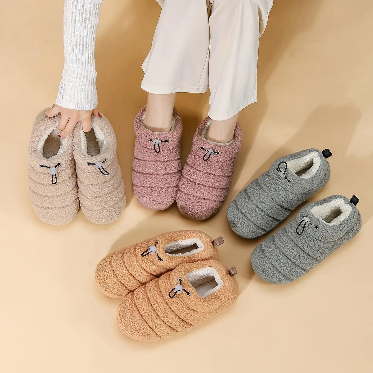 ChayChax Women Men Fuzzy Curly Loafer Slippers Memory Foam Adjustable Closed Back House Shoes with Fleece Lining for Indoor Outdoor