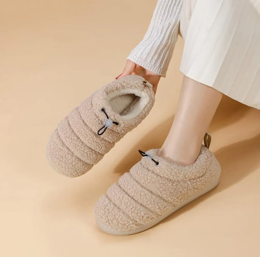 ChayChax Women Men Fuzzy Curly Loafer Slippers Memory Foam Adjustable Closed Back House Shoes with Fleece Lining for Indoor Outdoor