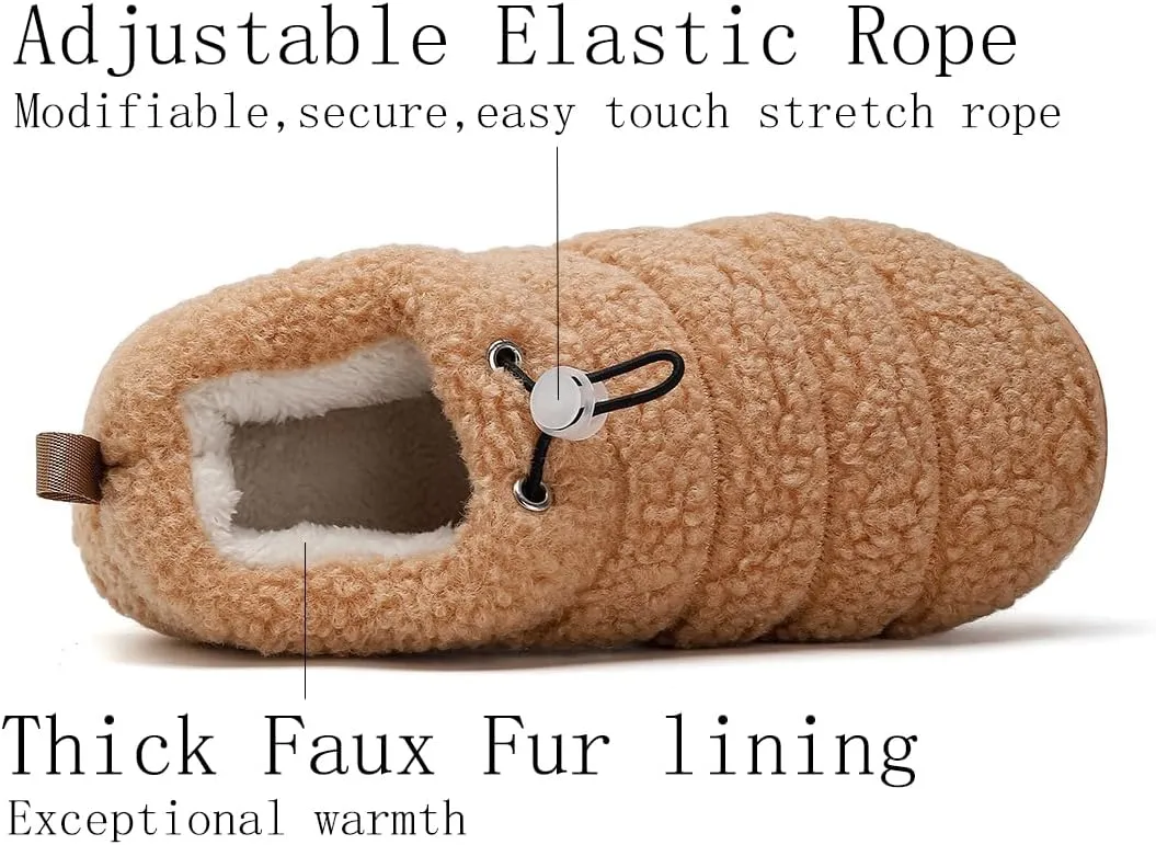 ChayChax Women Men Fuzzy Curly Loafer Slippers Memory Foam Adjustable Closed Back House Shoes with Fleece Lining for Indoor Outdoor