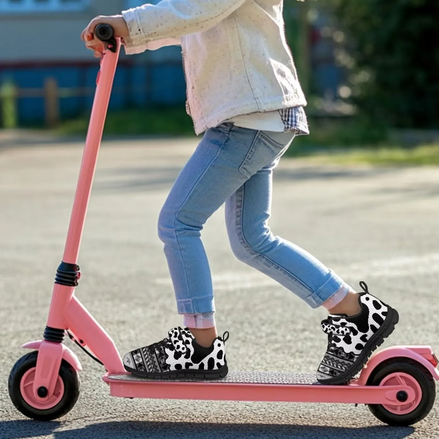 Children's Single Buckle Sneakers Animal Print Running Shoes Anti-Skid Mesh Sneakers for Walking