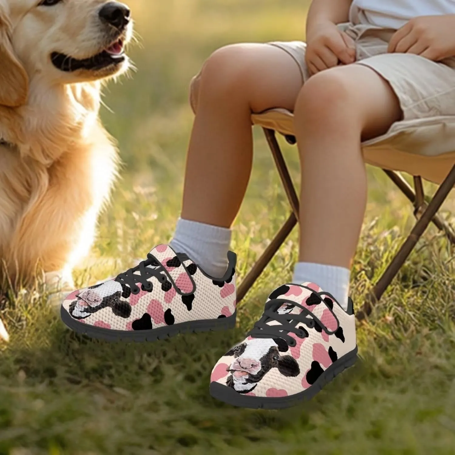 Children's Single Buckle Sneakers Animal Print Running Shoes Anti-Skid Mesh Sneakers for Walking