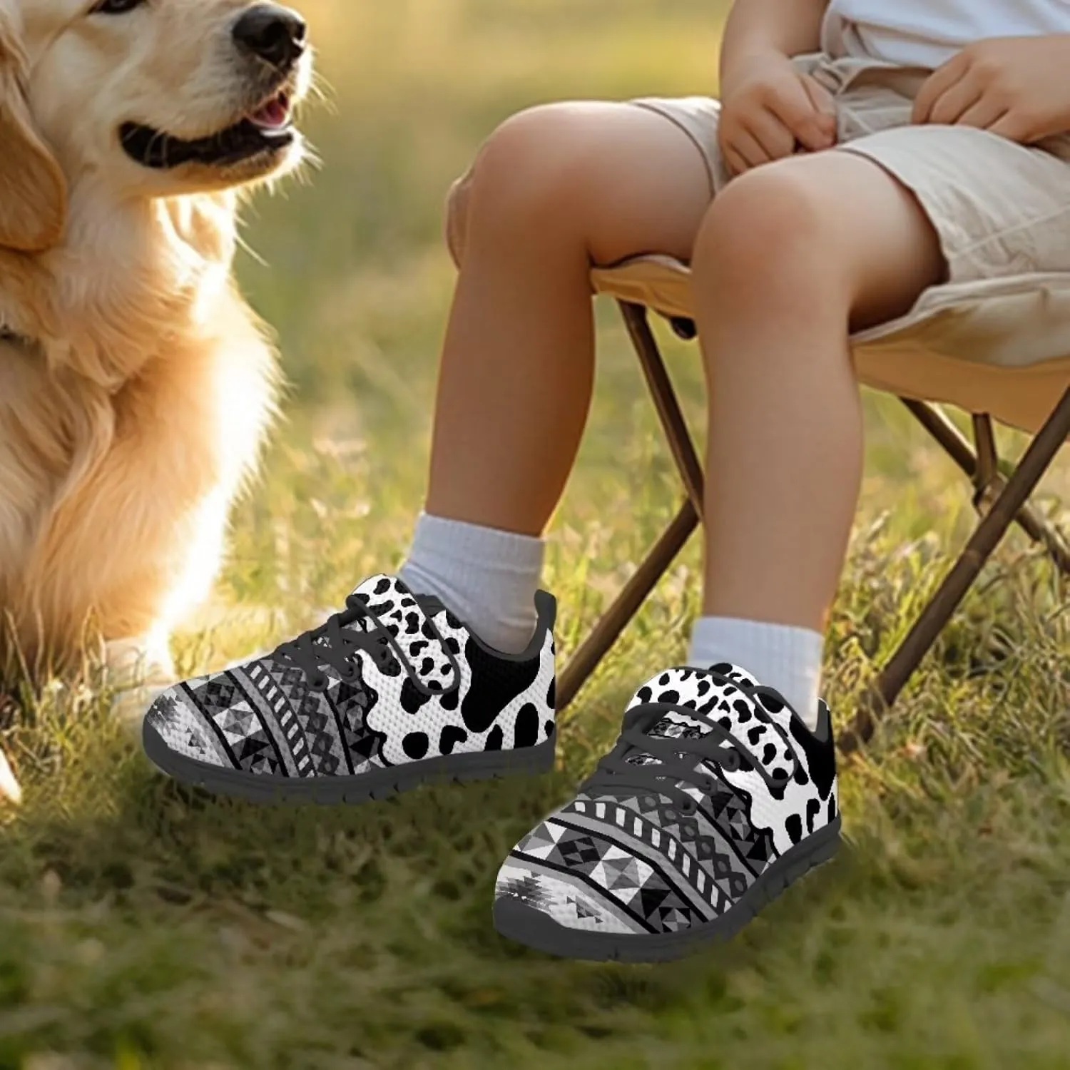 Children's Single Buckle Sneakers Animal Print Running Shoes Anti-Skid Mesh Sneakers for Walking