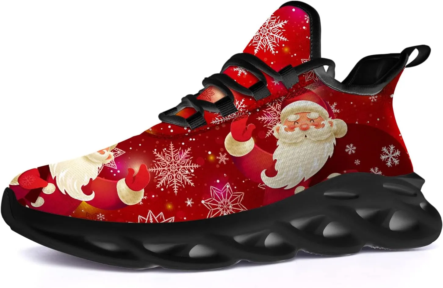 Ciadoon Christmas Shoes for Women Men Road Running Walking Tennis Breathable Lightweight Sneakers Santa Shoes Gifts for Men Women