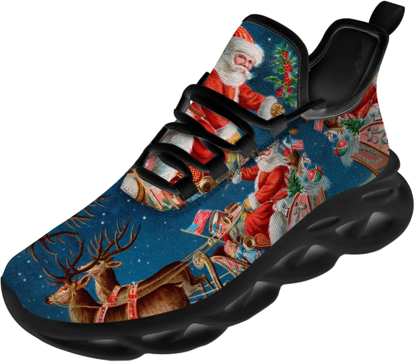 Ciadoon Christmas Shoes for Women Men Road Running Walking Tennis Breathable Lightweight Sneakers Santa Shoes Gifts for Men Women