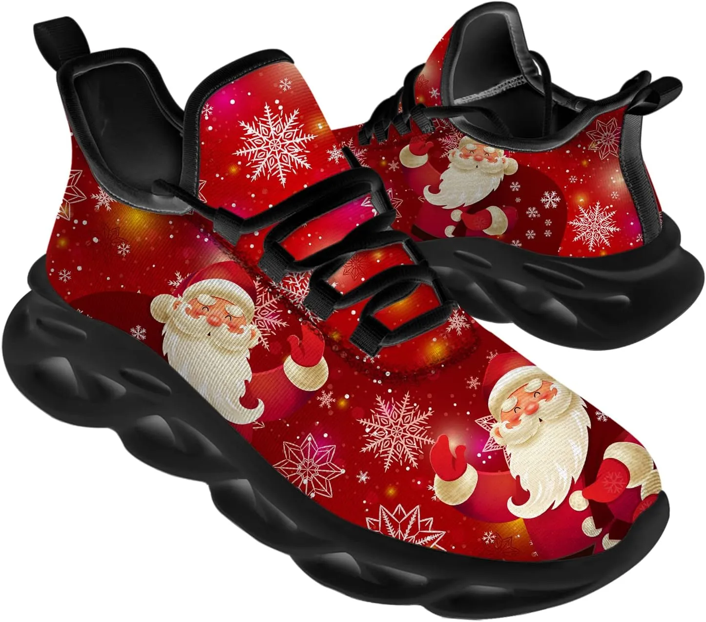 Ciadoon Christmas Shoes for Women Men Road Running Walking Tennis Breathable Lightweight Sneakers Santa Shoes Gifts for Men Women