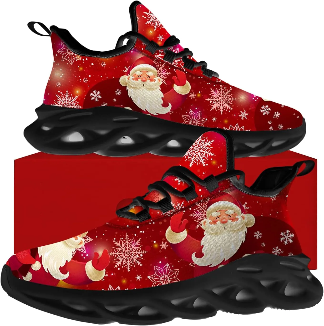 Ciadoon Christmas Shoes for Women Men Road Running Walking Tennis Breathable Lightweight Sneakers Santa Shoes Gifts for Men Women