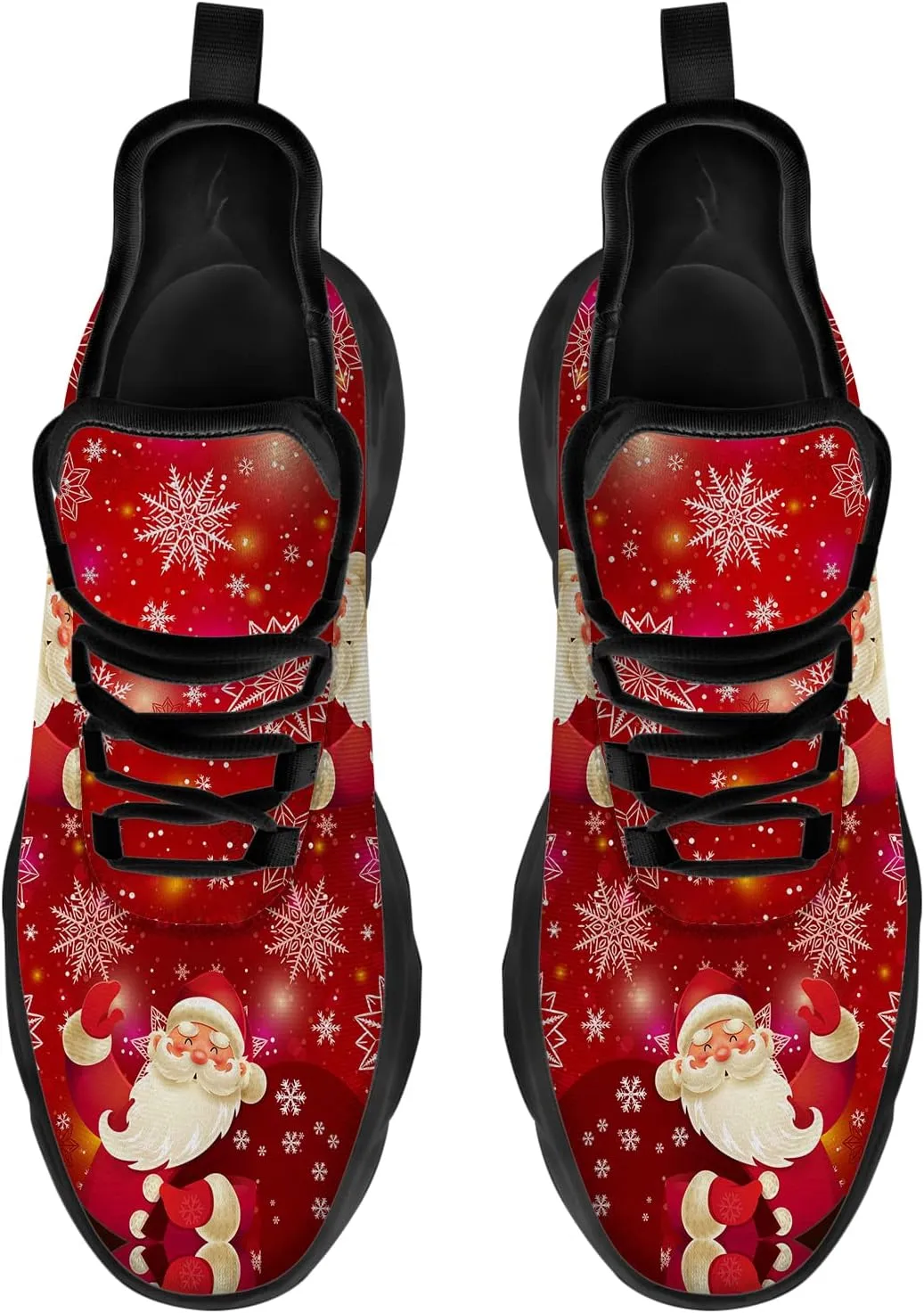 Ciadoon Christmas Shoes for Women Men Road Running Walking Tennis Breathable Lightweight Sneakers Santa Shoes Gifts for Men Women