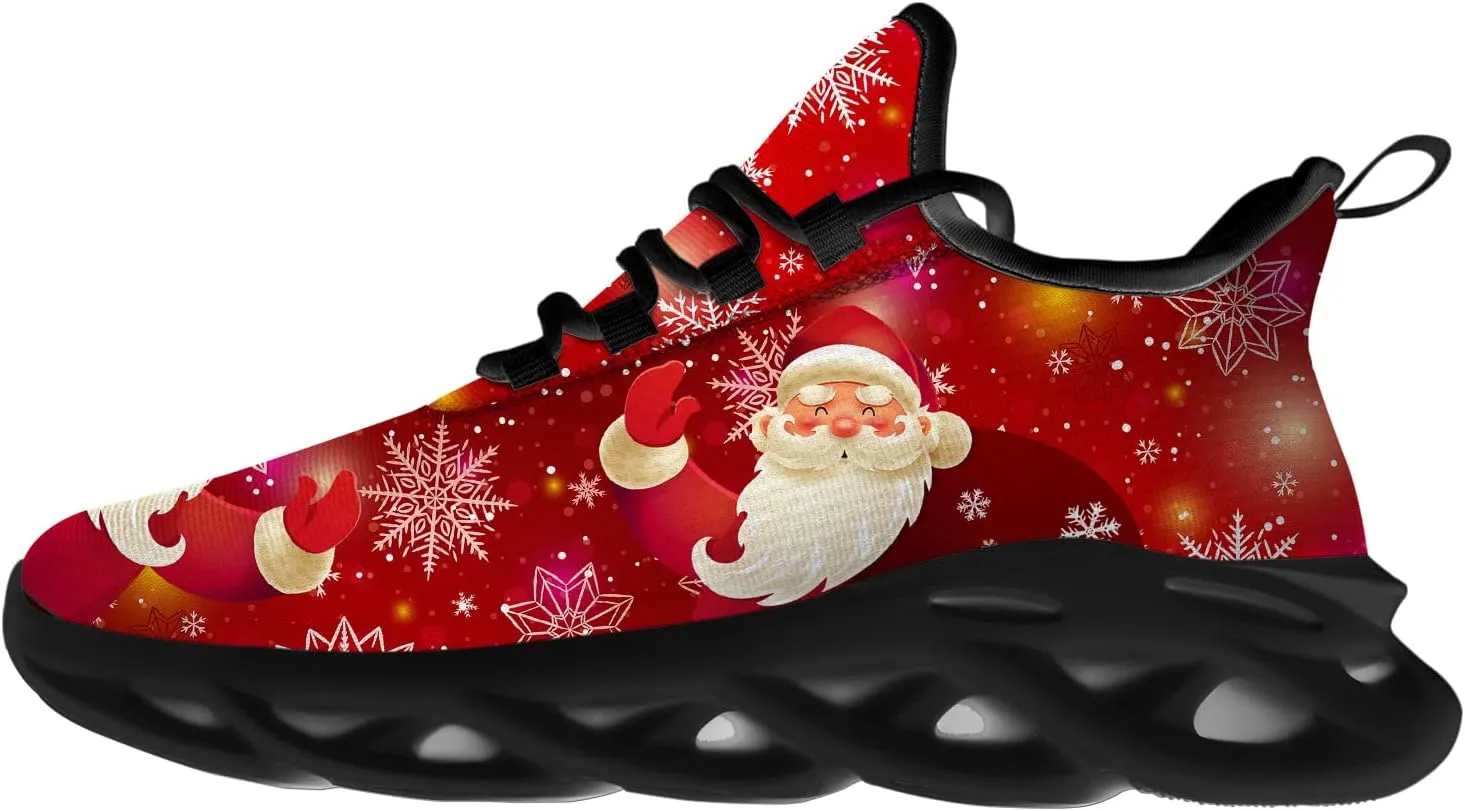 Ciadoon Christmas Shoes for Women Men Road Running Walking Tennis Breathable Lightweight Sneakers Santa Shoes Gifts for Men Women