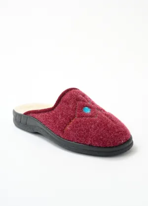 Comfort width embroidered fur-lined mule slippers