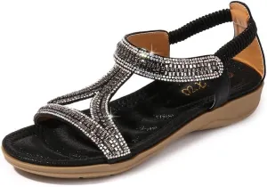 Comfortable Summer Women Sandals Rhinestone Fashion Casual Flat Shoes Bohemian Style Beach Shoes