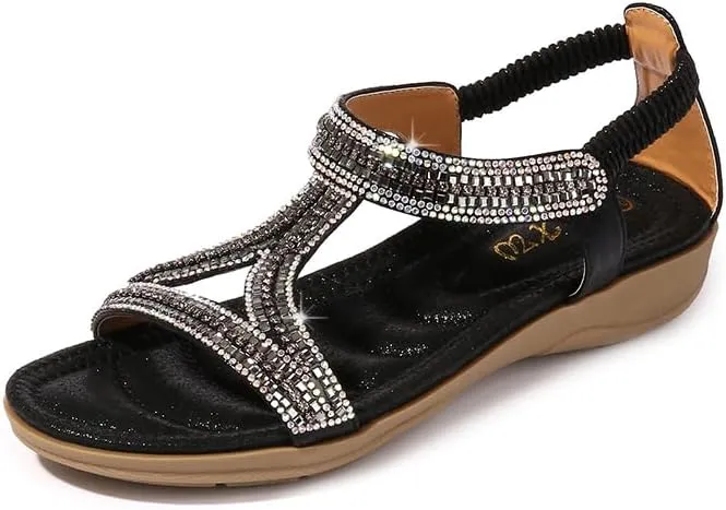 Comfortable Summer Women Sandals Rhinestone Fashion Casual Flat Shoes Bohemian Style Beach Shoes