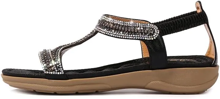 Comfortable Summer Women Sandals Rhinestone Fashion Casual Flat Shoes Bohemian Style Beach Shoes