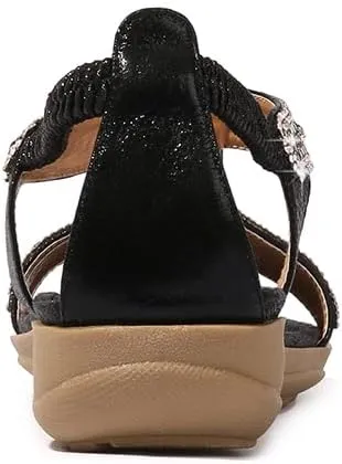 Comfortable Summer Women Sandals Rhinestone Fashion Casual Flat Shoes Bohemian Style Beach Shoes