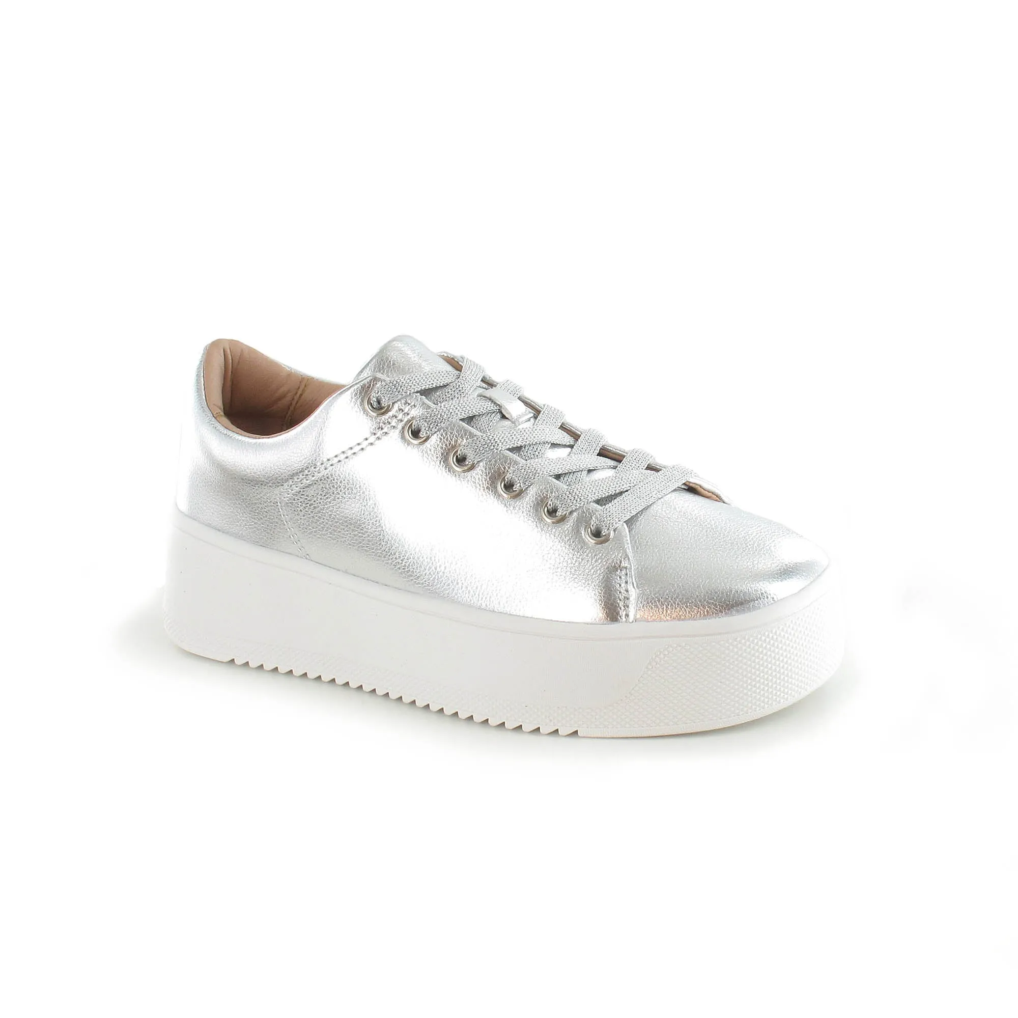Como- Womens Lace up Contempoary Trainer-Silver