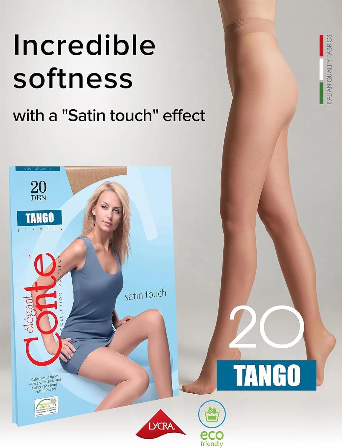 Conte Tights Sheer to Waist Pantyhose with Satin Silky Touch Effect, Tango 20 Den