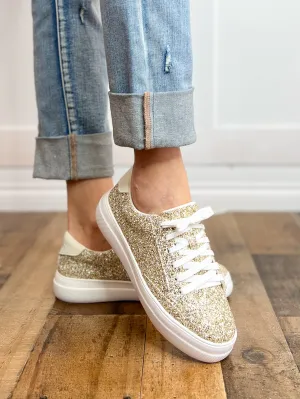 Corkys Glaring Gold Chunky Glitter Raised Sneaker Shoes