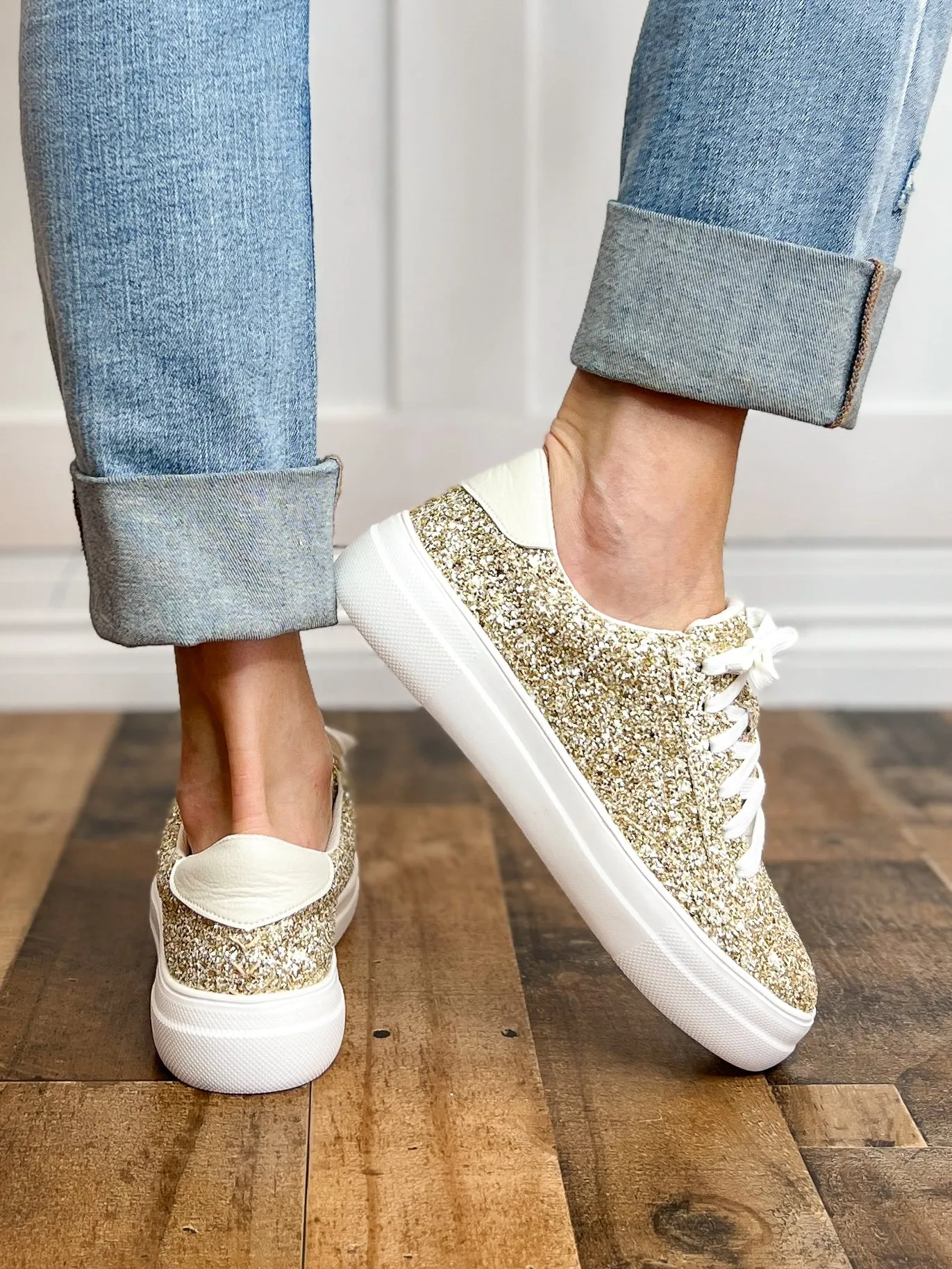 Corkys Glaring Gold Chunky Glitter Raised Sneaker Shoes