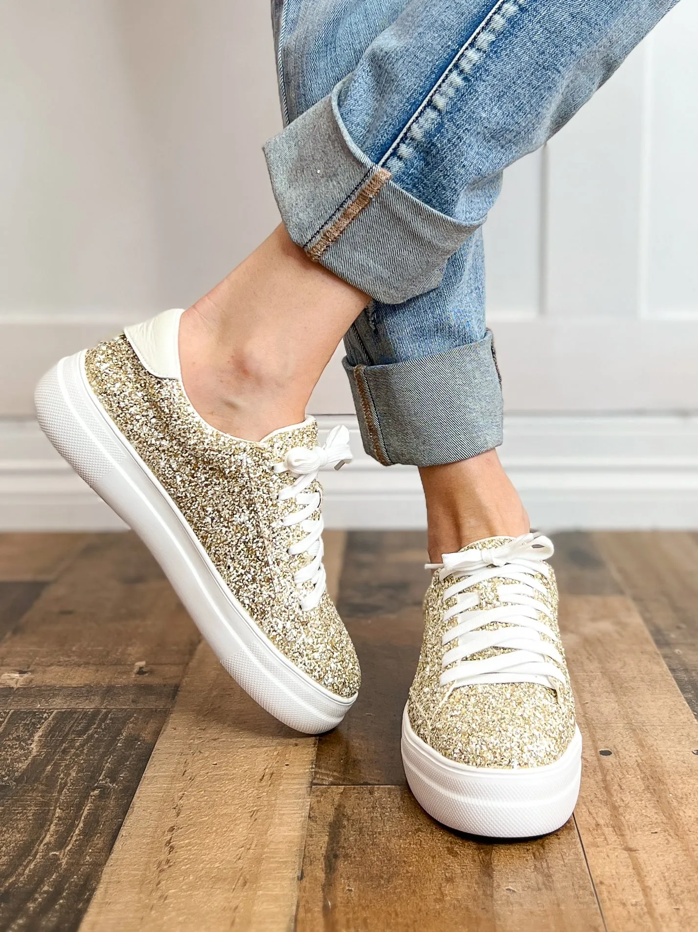Corkys Glaring Gold Chunky Glitter Raised Sneaker Shoes