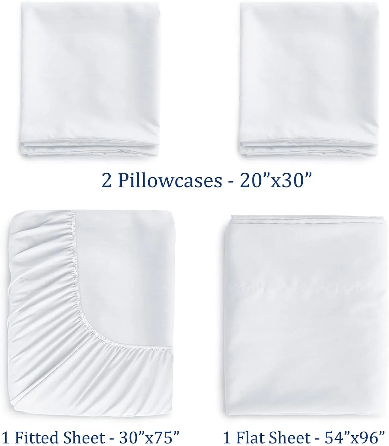 Cot Sheets 30x75-4 Piece Cot Sheets Set - 600 Thread Count - 100% Cotton Cot Size Fitted Sheet - Perfect for Narrow Twin, RV Bunk, Guest Bed Mattress - 4-8" Deep Pocket - White