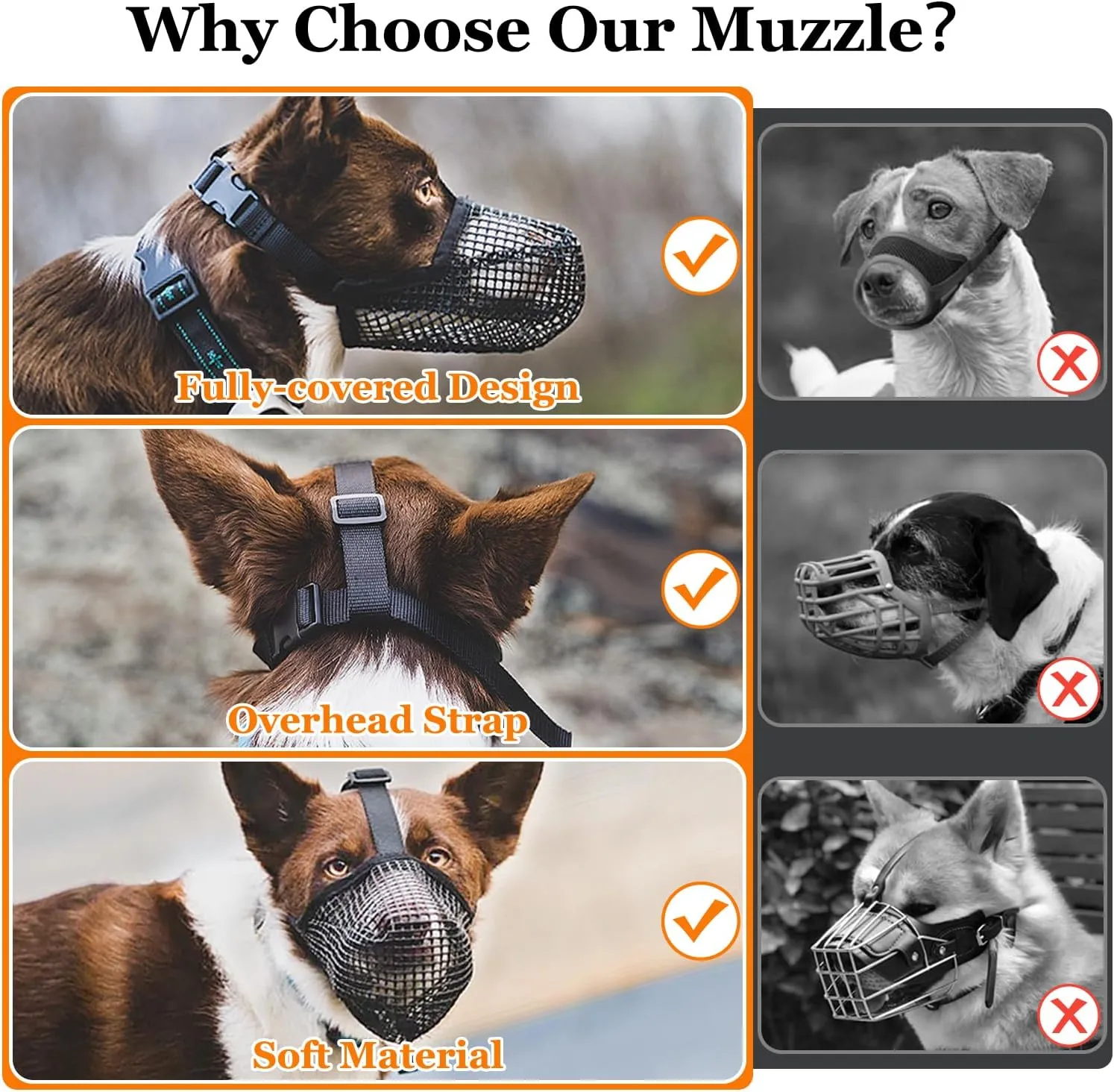 Crazy Felix Dog Muzzle, Soft Mesh Muzzle for Small Medium Large Dogs Labrador German Shepherd, Breathable Adjustable Mouth Guard for Biting Chewing Scavenging, Allows Panting and Drinking(Grey,S)