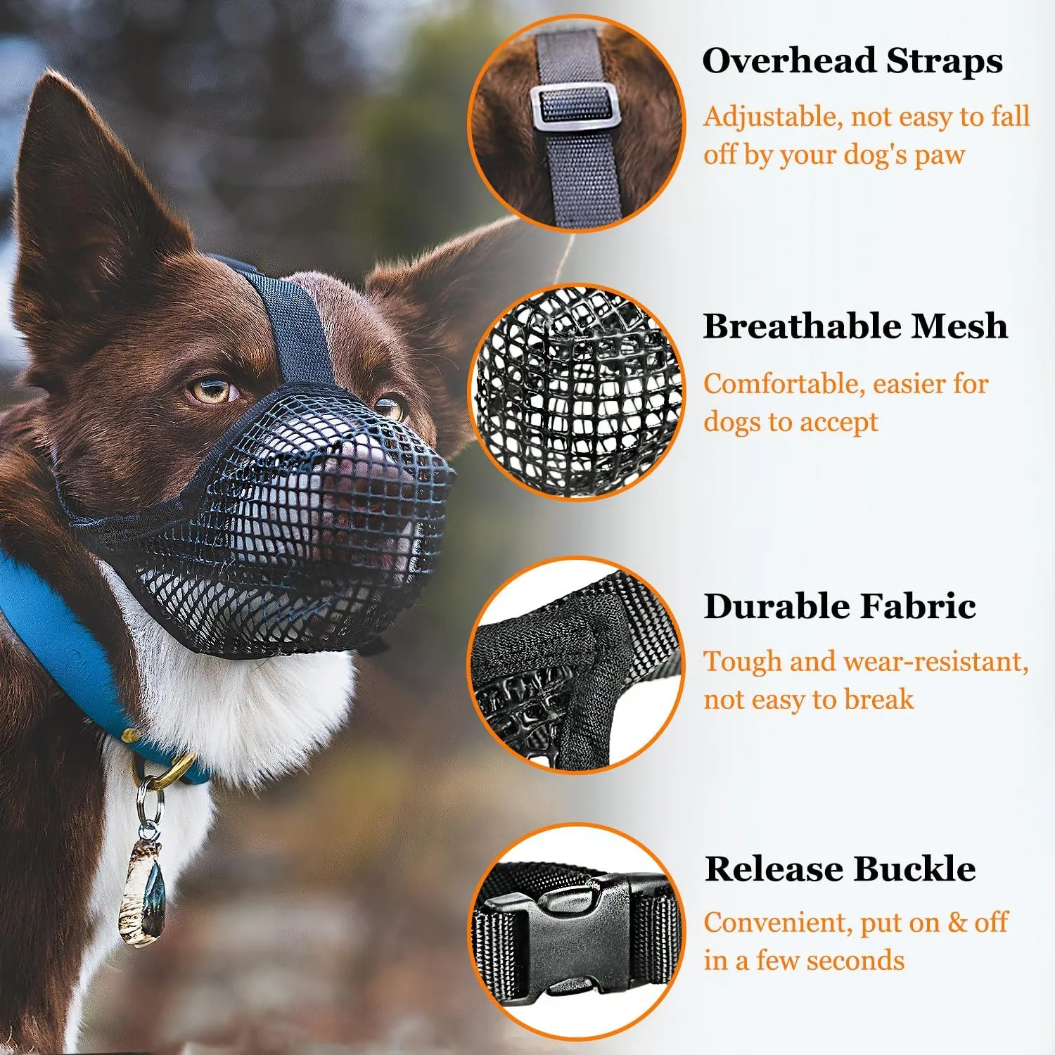 Crazy Felix Dog Muzzle, Soft Mesh Muzzle for Small Medium Large Dogs Labrador German Shepherd, Breathable Adjustable Mouth Guard for Biting Chewing Scavenging, Allows Panting and Drinking(Grey,S)