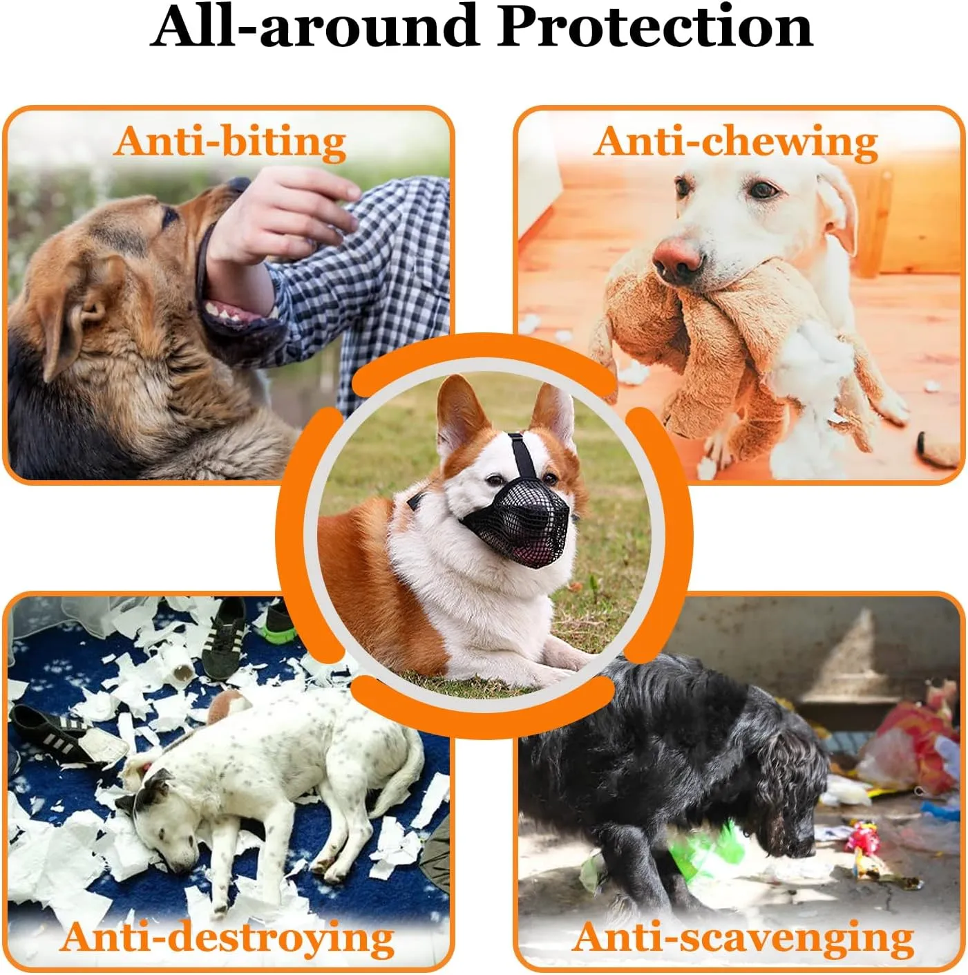Crazy Felix Dog Muzzle, Soft Mesh Muzzle for Small Medium Large Dogs Labrador German Shepherd, Breathable Adjustable Mouth Guard for Biting Chewing Scavenging, Allows Panting and Drinking(Grey,S)
