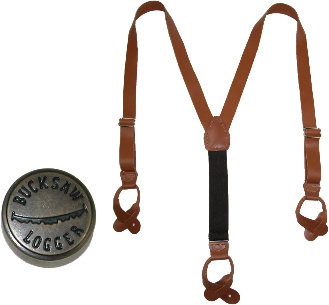 CTM® Men's Coated Leather Button-End Y-Back Suspender with Bachelor Buttons