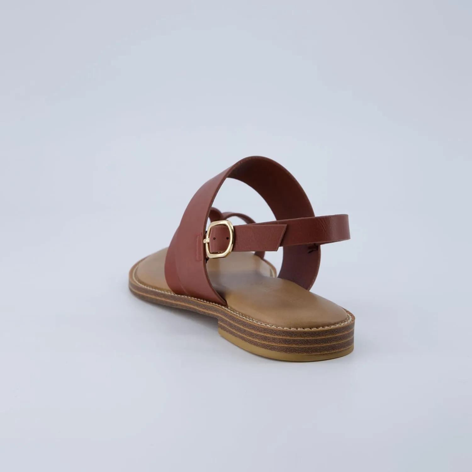 CUSHIONAIRE Leader Women’s Strappy Sandal – Premium Faux Leather Toe Loop Flat with Adjustable Ankle Strap & Cushioned Footbed