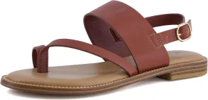 CUSHIONAIRE Leader Women’s Strappy Sandal – Premium Faux Leather Toe Loop Flat with Adjustable Ankle Strap & Cushioned Footbed