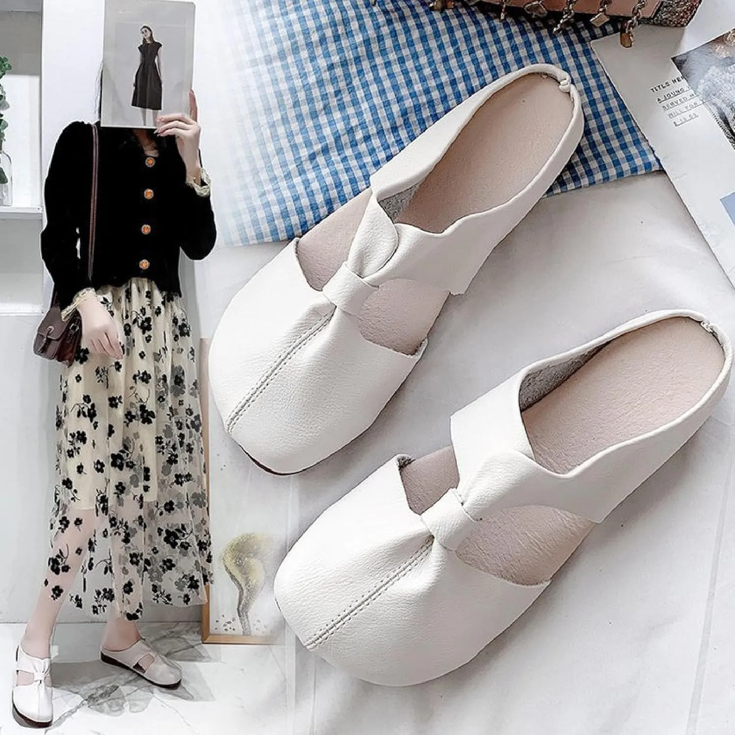 Cut Out Design Flat Mules-Cut Out Mules, 2024 New Women's Round Flat Toe Hollow Out Mules, Non-Slip Flat Mules for Women