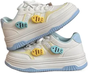 Cute White Sneaker Y2K Aesthetic の Cartoon Fish & Cat, Chunky Breathable Retro Colorful Outfits Japanese Kawaii Women's Shoes for Casual Beach Travel Summer