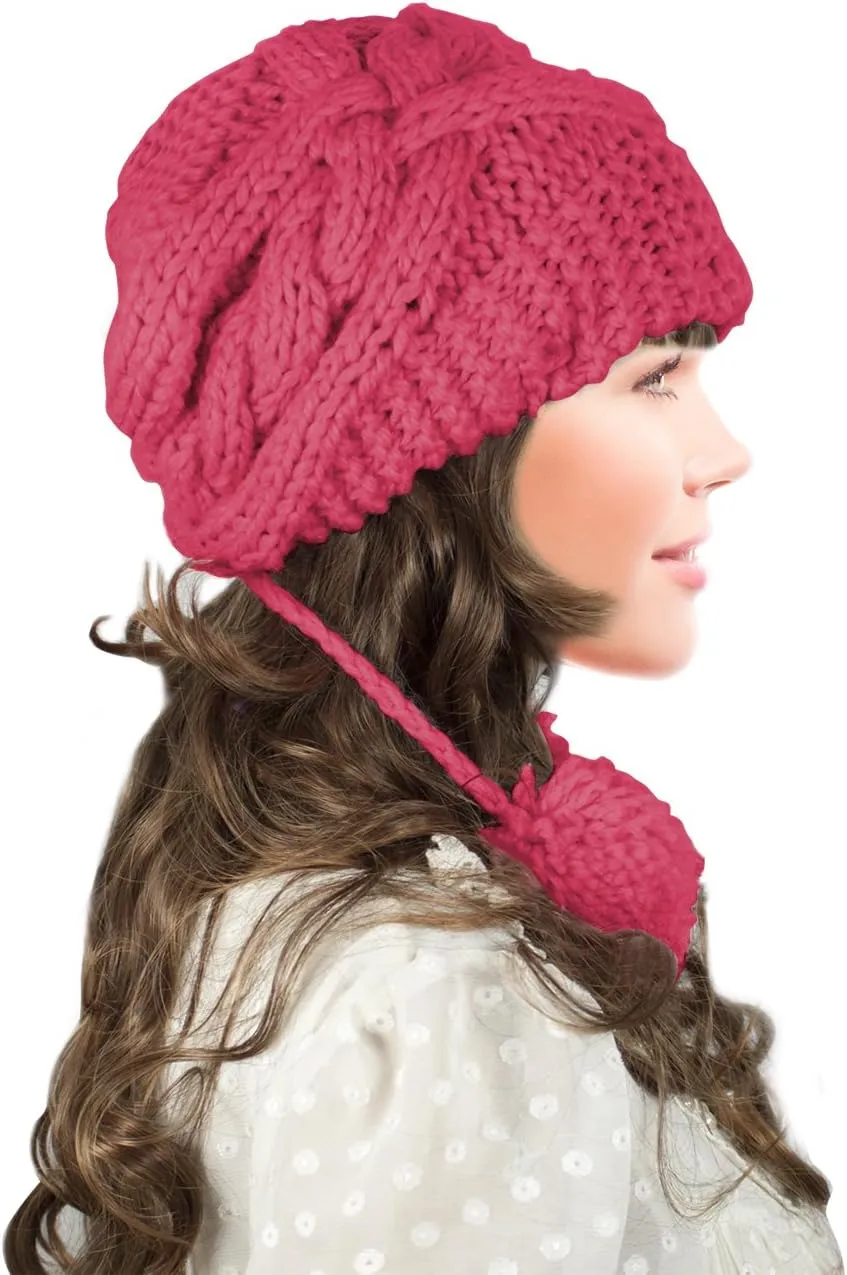 Dahlia Women's Skullies & Beanies - Boho Slouch Winter Hat w/Pom Pom