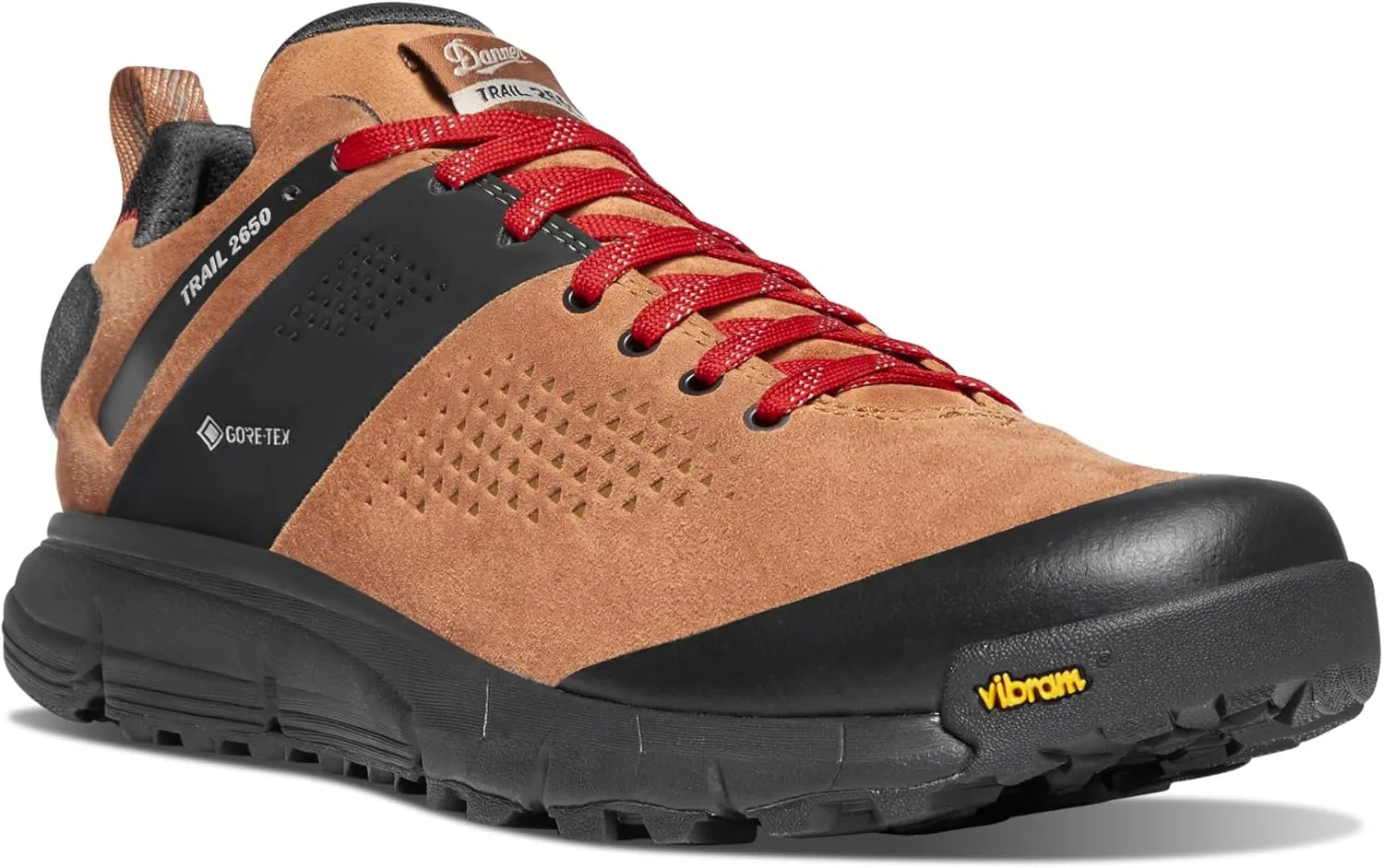 Danner Trail 2650 3” Waterproof Hiking Shoes for Men - Durable Leather & Textile Upper with Breathable Gore-Tex Lining and Vibram Traction Outsole, Brown/Red - 7.5 EE
